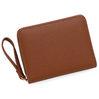 Dompet koin multi-slot kartu baru, warna solid motif kulit leci, kapasitas besar dengan ritsleting