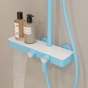 Ensemble <span class=keywords><strong>de</strong></span> <span class=keywords><strong>douche</strong></span> à effet pluie à double poignée Blue Macaron Waterfall Système <span class=keywords><strong>de</strong></span> <span class=keywords><strong>douche</strong></span> à trois fonctions en laiton avec <span class=keywords><strong>support</strong></span> <span class=keywords><strong>de</strong></span> barre coulissante et <span class=keywords><strong>support</strong></span> <span class=keywords><strong>de</strong></span> rangement - Product Image 4