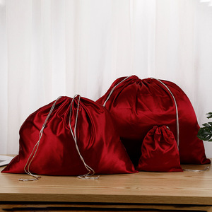 Ice Silk Crystal Satin <b>Drawstring</b> Bags Red Black White Gray Pink Durable Storage Gift Bags Luxury Packaging With Logo Printing - Product Image 1