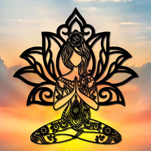 Décoration murale en fonte « Namaste » de Lotus Girl, style Art Déco, avec symboles sanskrits, cadre métallique, ornement suspendu pour la maison, le jardin, le <span class=keywords><strong>balcon</strong></span> - Product Image 1