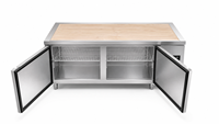 Table de travail de cuisine commerciale à deux portes en acier inoxydable avec plateau en bois, réfrigérateur 500L 380L 270L