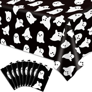 Halloween Ghost <b>Tablecloth</b> 137x274 <b>Rectangle</b> Black White Cartoon Reusable Indoor Decoration - Product Image 1