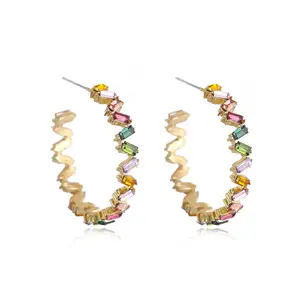 Zooying Delicate Circle Crystal Glass Hoop Earring