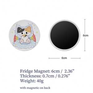 Imán de Cerámica Redondo con Diseño de Gatito de Dibujos Animados, Impresión UV Personalizada, Imán de Cerámica en Blanco para Sublimación - Product Image 4