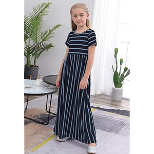 Vestido de verano informal con cuello redondo, bolsillos y estampado, estilo pastoral, holgado y recto, para niñas mayores, ideal para vacaciones y uso diario. - Product Image 1