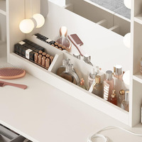 Grande table de maquillage moderne blanche avec 3 modes d'éclairage, miroir LED réglable et multiprise intégrée pour chambre à coucher