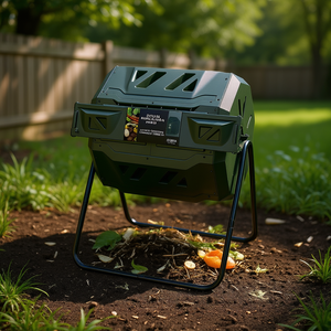 Compostador de doble cámara giratoria de 43 galones con aireación para una compostación eficiente, operación manual ecológica. - Product Image 2