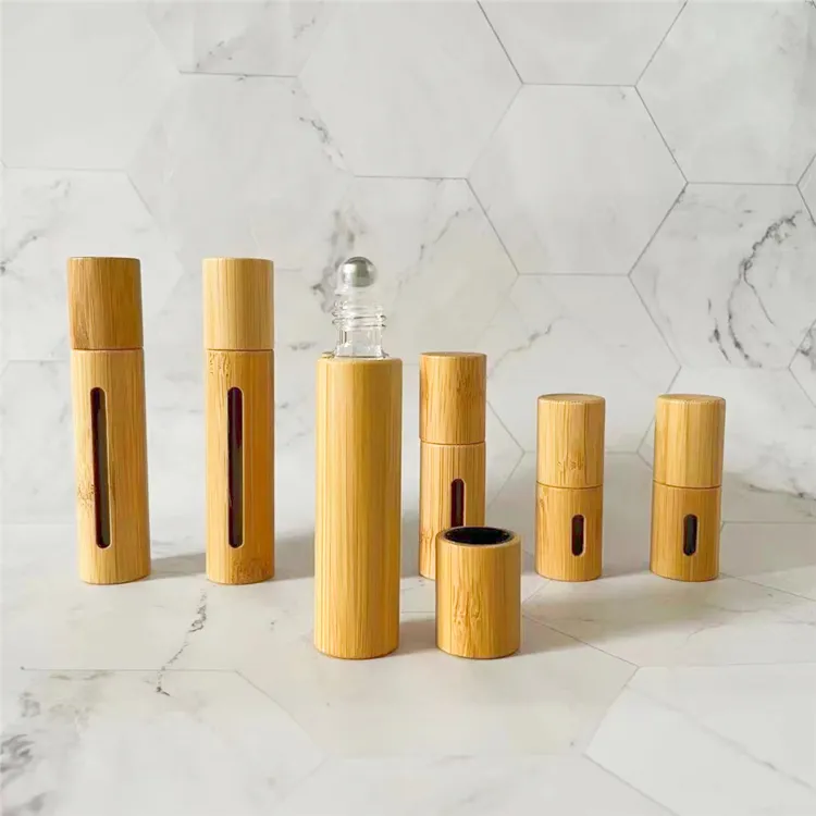 Luxury bamboo roller perfume bottle perfume oil roll on glass bottle with roller ball
