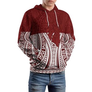 Felpe con cappuccio di alta qualità all'ingrosso da uomo polinesiano Design tribale rosso <span class=keywords><strong>oversize</strong></span> <span class=keywords><strong>felpa</strong></span> con cappuccio Unisex Streetwear con cappuccio - Product Image 2