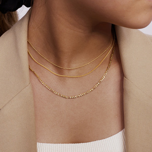 Collar de cadena fina con cuentas, de <span class=keywords><strong>tres</strong></span> capas, de latón, de 1.5 mm, estilo cubano, para 35+38+42+5 cm - Product Image 4