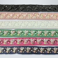 Bordure en dentelle guipure brodée 3D faite à la main avec fleurs en cristal et sequins en polyester pour vêtements et loisirs créatifs