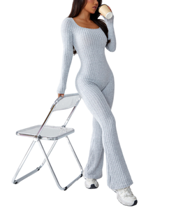 Monos Deportivos Casuales de Manga Larga para Mujer con Logotipo Personalizado, Conjuntos de Yoga y Gimnasio de Una Pieza con Control de Abdomen y Ajuste Delgado - Product Image 1