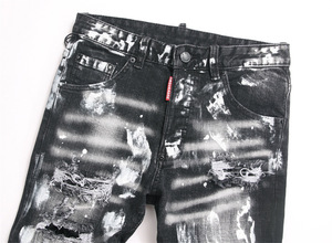 <span class=keywords><strong>Vaqueros</strong></span> <span class=keywords><strong>negros</strong></span> para <span class=keywords><strong>hombre</strong></span> pequeños y rectos con diseño de pintura de parche roto - Product Image 3