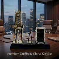 Trophée personnalisé en métal, modèle de dériveur de champ pétrolier, avec base noire, gravable sur mesure pour l'excellence corporative