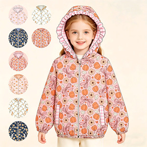 Manteau à capuche zippé pour enfants, personnalisé, motifs automne, fleurs et citrouilles, avec nœuds, vente en gros, boutique, vêtements pour enfants, nouveaux styles - Product Image 1