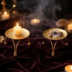 Bandeja de Altar Wiccan, Portavelas con Pentagrama de Triple Luna, Trípode de Acero Inoxidable, Soporte de Exhibición de Cristales, Ritual de Brujería Moderna - Product Image 2