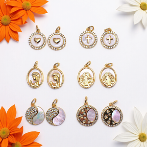 Pendentif rond plaqué or avec zircon, croix, cœur, lune, étoiles, yin yang, Vierge Marie, charme religieux pour collier de bijoux DIY - Product Image 2