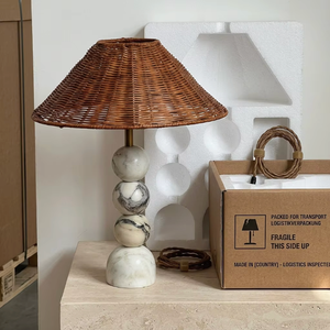 Modern Marble <b>Table</b> Lamp <b>Nordic</b> 3-color dimmable Woven Rattan Shade Luxury Decorative <b>Bedside</b> Lamp for Living Room <b>bedside</b> lamp - Product Image 5