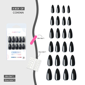 AIERFEI 24 Uñas Postizas de Gel Cromadas Negras Brillantes, Calidad de Salón, Puntas de Uñas Largas en Forma de Almendra, Uñas Artificiales de Espejo al por Mayor, Estilo Punk - Product Image 5
