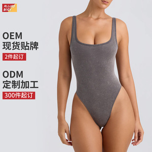 ชุดบอดี้สูทโยคะไร้ตะเข็บสำหรับผู้หญิง ยืดหยุ่นสูง คอกว้าง ผลิตจากผ้าสแปนเด็กซ์และโพลีเอสเตอร์ พร้อมแผ่นรองหน้าอก รุ่นปี 2025 - Product Image 4