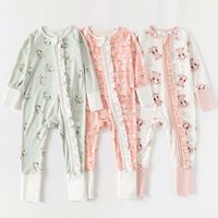 Baju Tidur Bayi Baru Lahir Berbahan Bambu dengan Ruffle, Lengan Panjang, Musim Semi Musim Panas, Piyama Bayi dengan Resleting, Pakaian Bayi