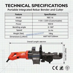 เครื่องดัดเหล็กเส้นไฟฟ้าแบบมือถือ RBC-16, เครื่องดัดและตัดเหล็กเส้นแบบพกพาสำหรับงานก่อสร้าง ขนาดสูงสุด 16 มม. - Product Image 5