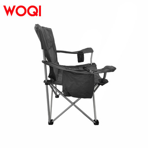 Chaise pliante Woqi d'extérieur, structure en aluminium, tissu Oxford gris et noir, avec porte-gobelet et sac de rangement - Product Image 1