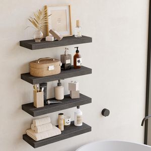 Étagères flottantes de 15,8 pouces, finition bois gris, étagère murale décorative avec supports invisibles pour salle de bain, salon, chambre à coucher, cuisine - Product Image 3