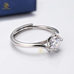 Bijoux en gros 1CT classique <span class=keywords><strong>solitaire</strong></span> mariage fiançailles 925 bague en argent Sterling diamant Moissanite avec bande ouverte réglable - Product Image 3