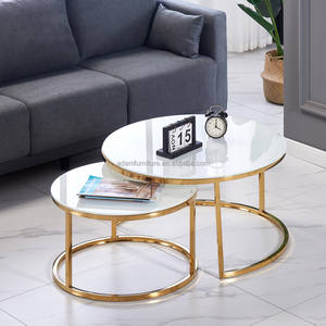 Table à thé et café en acier inoxydable, table moderne en verre de marbre, mobilier rond de salon de maison, canapé de luxe, centre latéral - Product Image 6