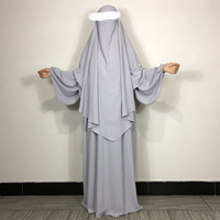 Ensemble de prière 2 pièces en crêpe Jazz, tenue islamique musulmane, robe modeste à manches tombantes, Abaya et Khimar assortis