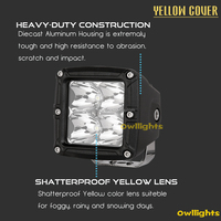 Projecteur de travail carré LED 3 pouces 20W, phare LED 3 pouces avec lentille jaune pour voiture, camion, remorque, tracteur, VTT, camping-car 12V 24V