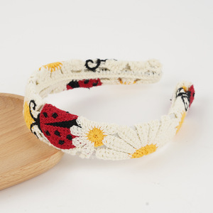 Brede Gebreide Haarband Kleurrijke Bloem Gehaakt Borduurwerk Hoofdband Boho Vakantie Vrouwen Meisjes Franse Haarband - Product Image 5