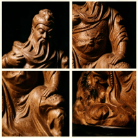 Statue sculptée à la main du Dieu de la Richesse Guan Gong, en bois aromatique, pour l'encens, Patrimoine Culturel Immatériel