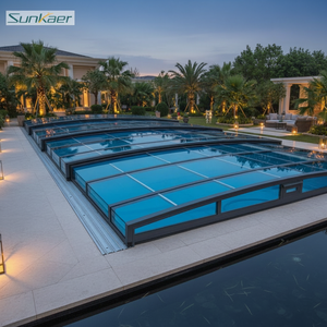 Couverture de <span class=keywords><strong>piscine</strong></span> rétractable DIY, abri résidentiel, couverture automatique électrique en polycarbonate, couverture solaire triangulaire pour villa extérieure - Product Image 1