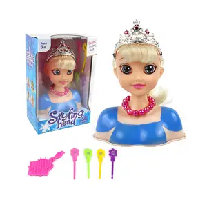 Mainan kepala boneka putri kecil, untuk anak-anak tata rambut, Set bermain dengan aksesoris rambut kepang gelombang