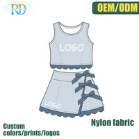 Costume de danse et de yoga pour enfants Ruidian avec logo personnalisé, uniforme de cheerleading pour filles, tenue en 2 pièces, nœud contrastant, ourlet festonné, vêtements de sport