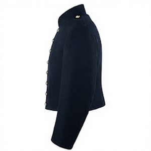 Veste en laine 100% pour homme, bleu foncé vintage, col montant, simple boutonnage, uniforme d'hiver - Product Image 3