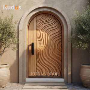 Esterno moderno intagliato arcuato porta anteriore in legno massello porte d'ingresso in legno con motivo a onde per elegante ingresso casa - Product Image 1