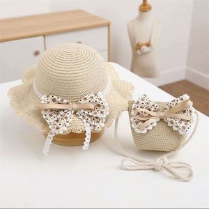 Bow Straw <b>Hat</b> <b>Bag</b> Set Summer Sun Shade Sunscreen <b>Hat</b> Super Cute Kids Straw <b>Hat</b> - Product Image 1