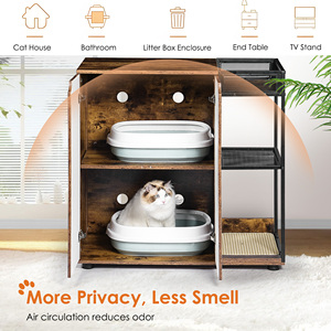 Mueble para Gatos con Recinto para 2 Gatos, Color Marrón Rústico, con Estantes de Almacenamiento - Product Image 4