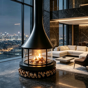 Chimenea Moderna Negra <span class=keywords><strong>de</strong></span> Acero al Carbono para Interiores, Chimenea Independiente para Leños, Decoración, Calefacción, Chimenea para Sala <span class=keywords><strong>de</strong></span> Estar - Product Image 1