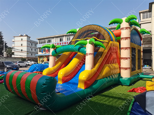 Vente flash : petit château gonflable jungle pour enfants, maison gonflable palmier, fête, saut, rebondissement et toboggan combinés, extérieur - Product Image 2