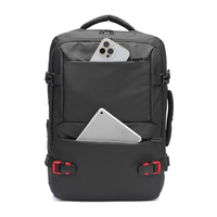 Sac à dos pour ordinateur portable noir extensible à grande capacité avec motifs personnalisés imprimés sur mesure et plusieurs poches pour les voyages d'affaires