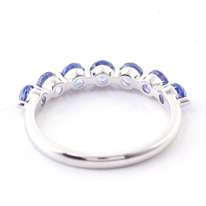 Anillo de Zafiro Cultivado en Laboratorio, Corte Redondo, 18K, Sólido, Personalizado por Xi Qing, Anillo de Boda de Media Eternidad - Product Image 5