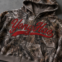 Ensemble de survêtement camouflage personnalisé pour homme OEM ODM – Sweat à capuche zippé et pantalon de survêtement en molleton bouclette – Streetwear graphique – Fabricant de vêtements sur mesure