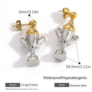 Boucles d'oreilles pendantes de sport en acier inoxydable 316L plaqué or 14k 18k, motif Coupe du Monde de football, pour femmes - Vente en gros de bijoux de mode - Product Image 6