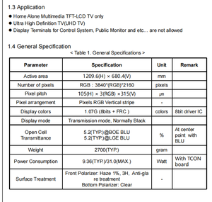 แผงจอแสดงผล LCD ขนาด 55 นิ้ว รุ่น HV550QUB-F7E ยี่ห้อ BOE สำหรับเปลี่ยนทีวีสมาร์ท - Product Image 2