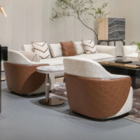Fauteuil pivotant en velours écologique fait main de luxe avec garniture dorée, chaise de loisirs ergonomique pour salon, bureau à domicile, villa