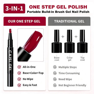 CAISI GEL 3 in 1 One Step UV Gel <b>Nail</b> Polish Pen Color Gel Base Coat and Top Coat All-in-One Built-in <b>Brush</b> Portable - Product Image 2